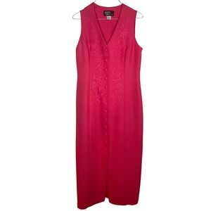 Dawn Joy Fashions Sleeveless Pink Midi Dress V Neck Button 80s/90s Size 7/8